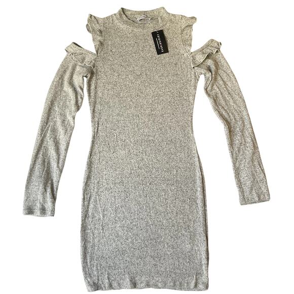 Fashion Nova Women Dress S Heather Grey Sweater Dress Ruffle Long Sleeve - Picture 1 of 10